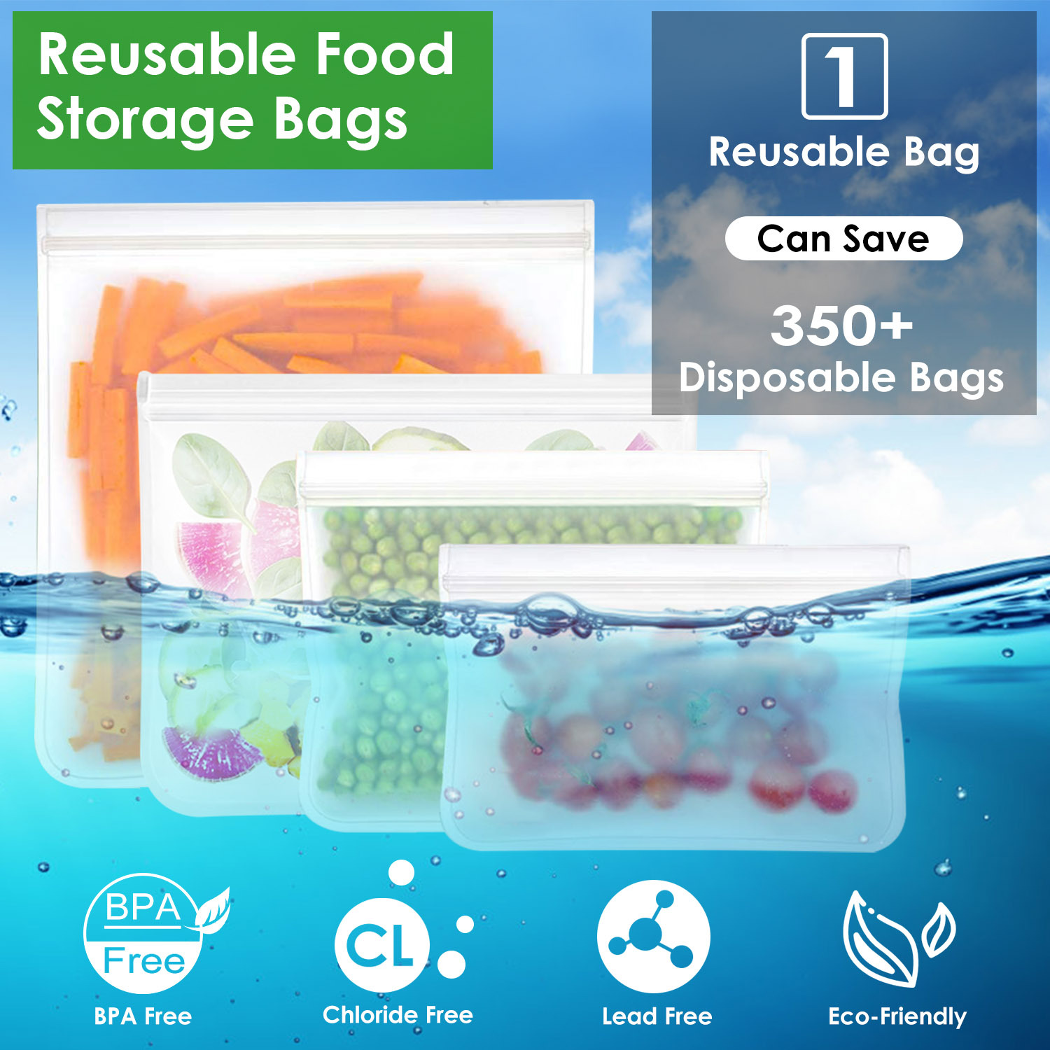 20Pcs Reusable Food Storage Bags 5 Sandwich Snack Gallon Quart Bag Leakproof BPA Free Food Container - Image 8