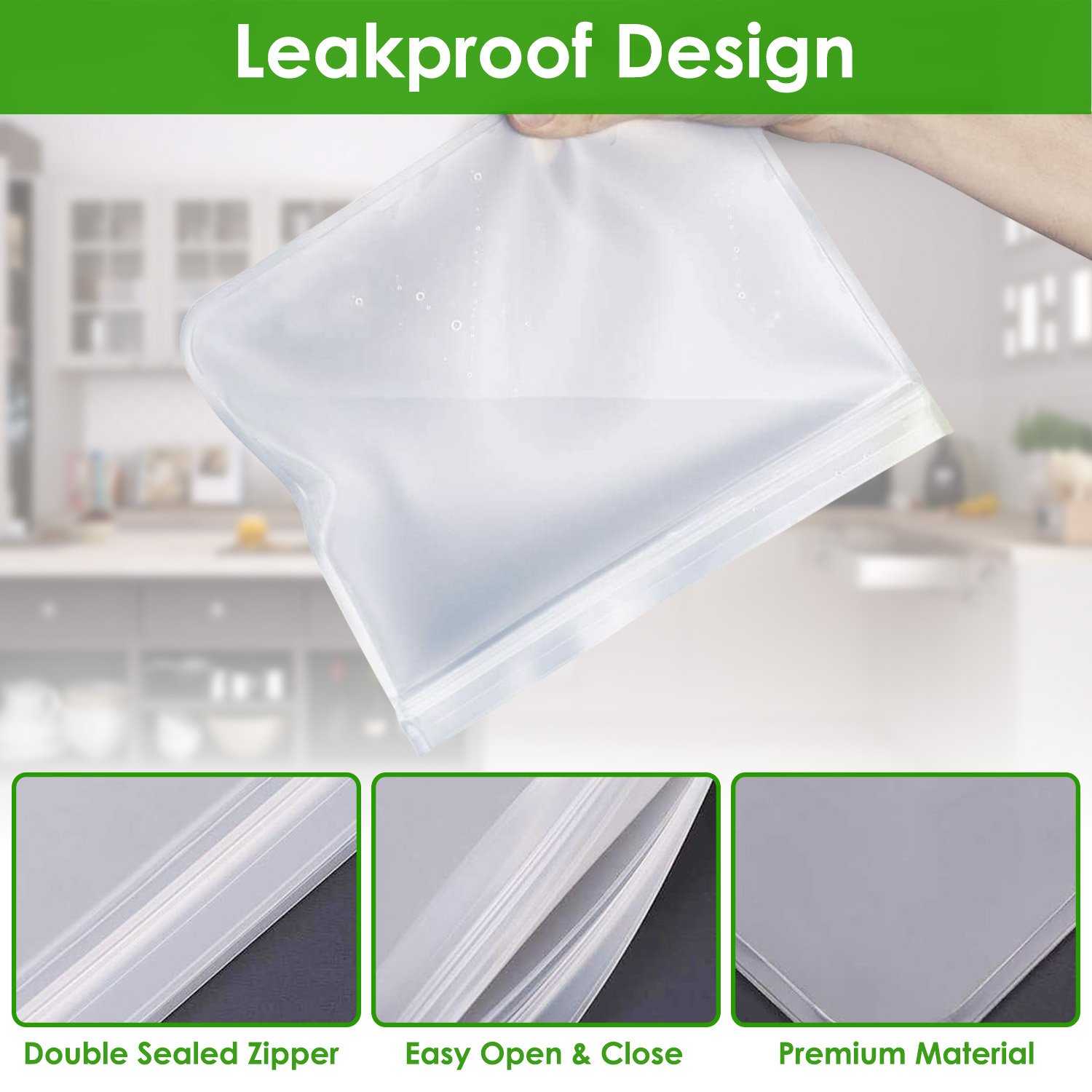 20Pcs Reusable Food Storage Bags 5 Sandwich Snack Gallon Quart Bag Leakproof BPA Free Food Container - Image 5