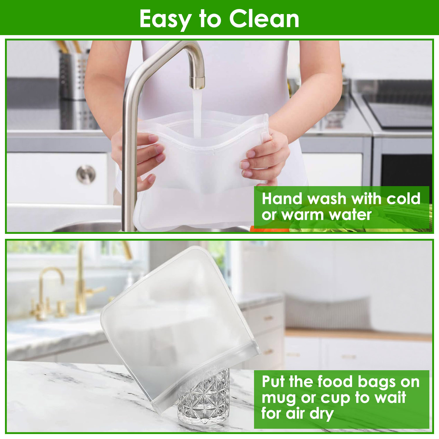 20Pcs Reusable Food Storage Bags 5 Sandwich Snack Gallon Quart Bag Leakproof BPA Free Food Container - Image 4