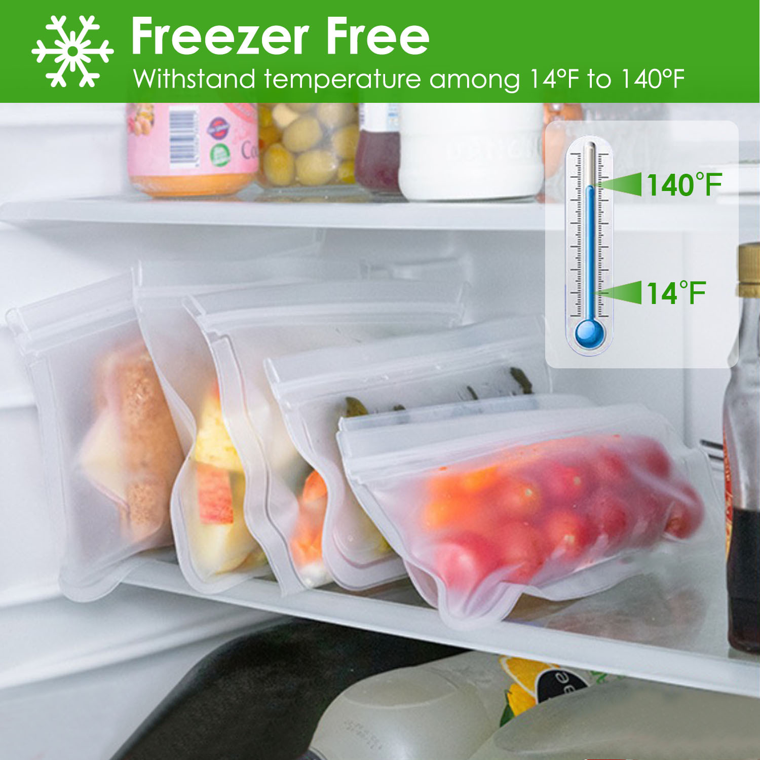 20Pcs Reusable Food Storage Bags 5 Sandwich Snack Gallon Quart Bag Leakproof BPA Free Food Container - Image 3